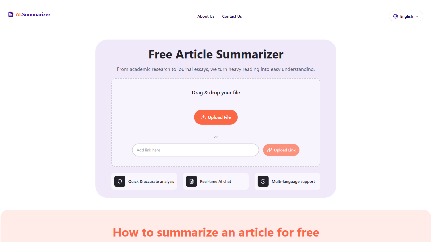 Free Article Summarizer – Get the Insights with Powerful AI screenshot