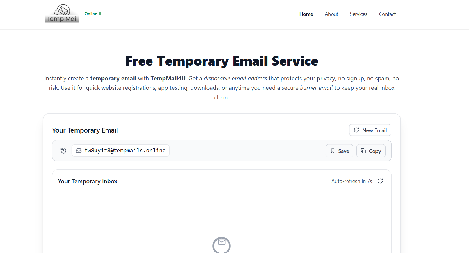 TempMail4u screenshot