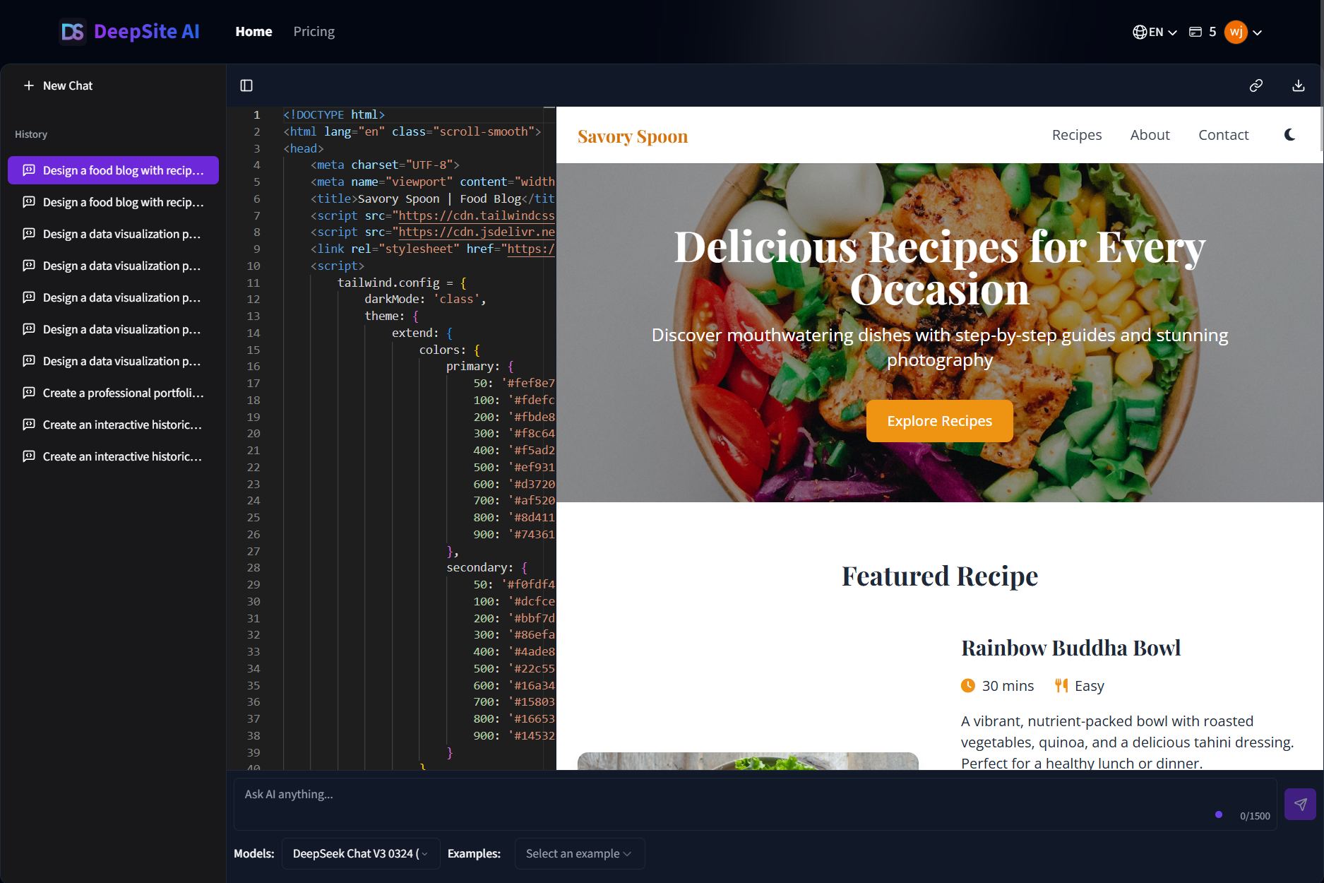 DeepSite AI screenshot