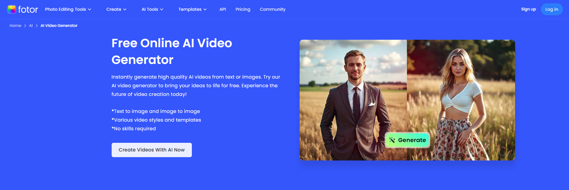 Fotor Free AI Video Generator screenshot