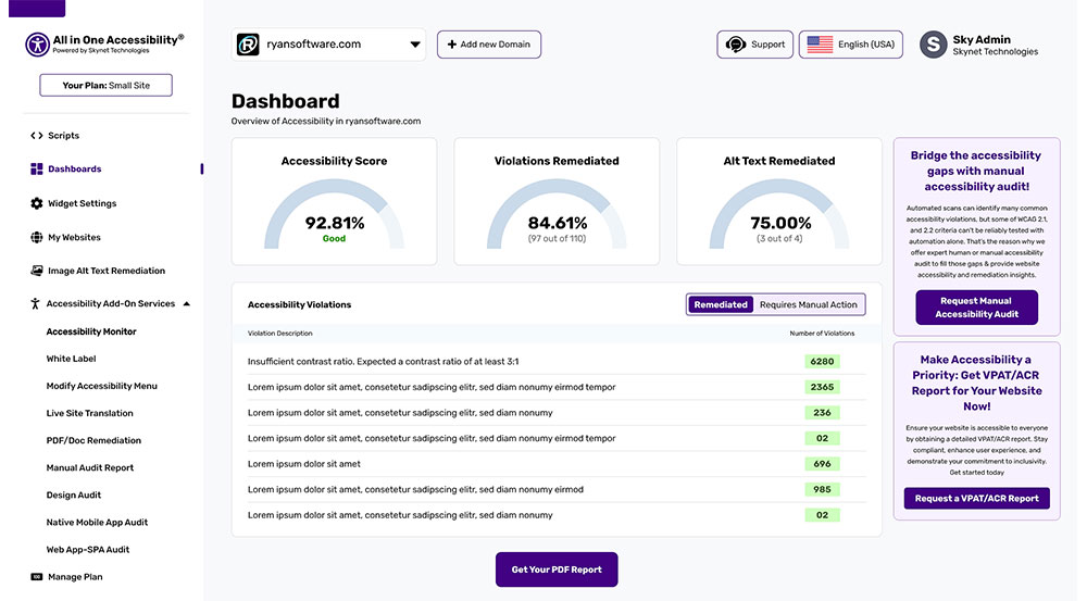 Skynet Accessibility Scanning and Monitoring screenshot