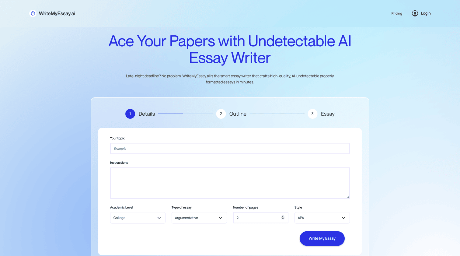 WriteMyEssay AI screenshot
